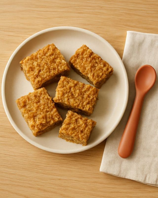 Plato con cuadros de avena horneada con manzana