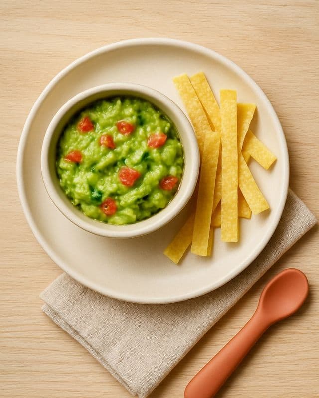 Guacamole suave con tiras de tortilla