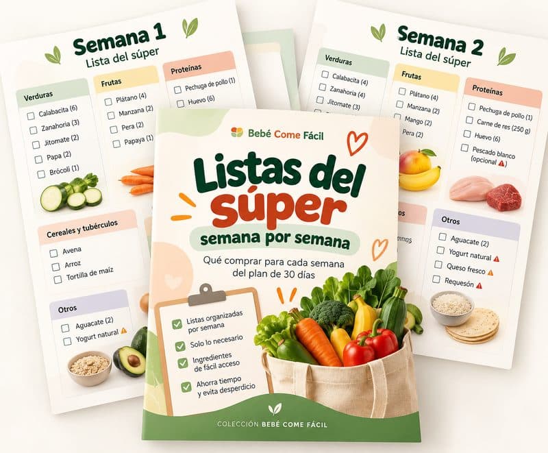 Listas de compras semana por semana con una bolsa de verduras