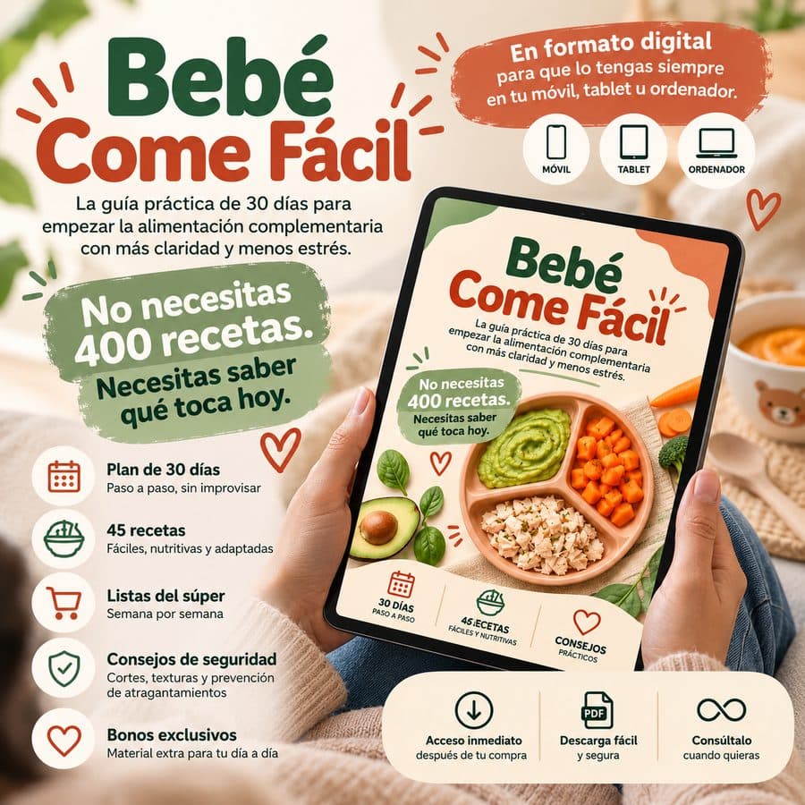 La guía Bebé Come Fácil abierta en una tableta